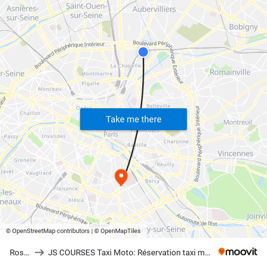Rosa Parks to JS COURSES Taxi Moto: Réservation taxi moto Paris Aéroport Orly Roissy Motorcycle Taxi map