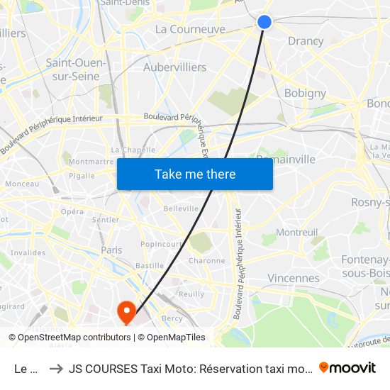 Le Bourget to JS COURSES Taxi Moto: Réservation taxi moto Paris Aéroport Orly Roissy Motorcycle Taxi map