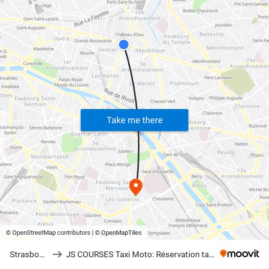 Strasbourg-Saint-Denis to JS COURSES Taxi Moto: Réservation taxi moto Paris Aéroport Orly Roissy Motorcycle Taxi map