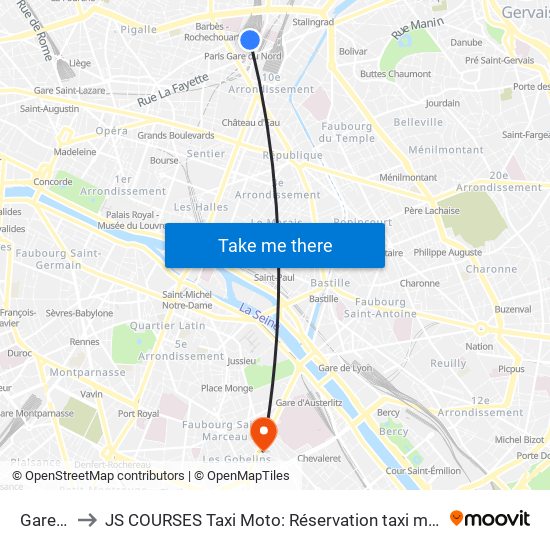 Gare du Nord to JS COURSES Taxi Moto: Réservation taxi moto Paris Aéroport Orly Roissy Motorcycle Taxi map