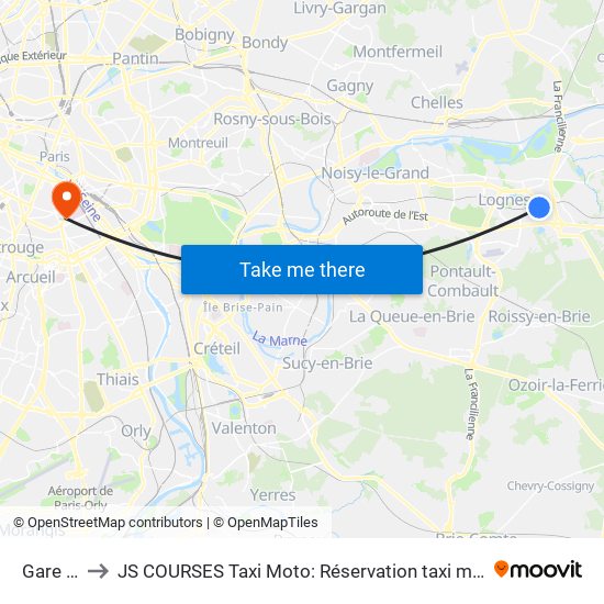 Gare de Torcy to JS COURSES Taxi Moto: Réservation taxi moto Paris Aéroport Orly Roissy Motorcycle Taxi map