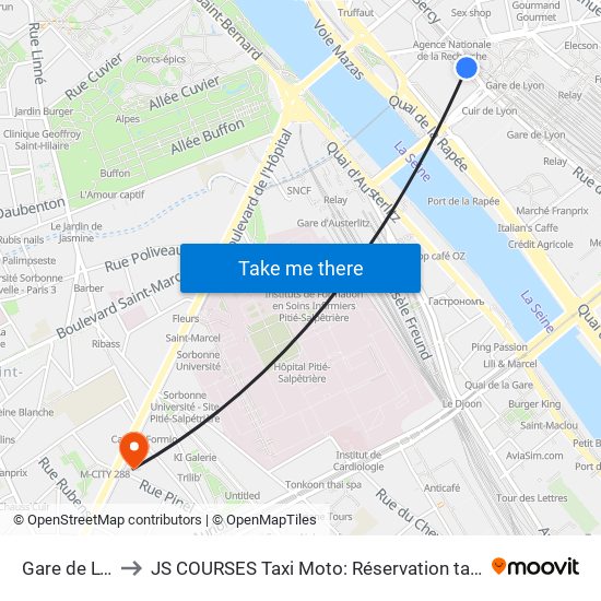 Gare de Lyon - Van Gogh to JS COURSES Taxi Moto: Réservation taxi moto Paris Aéroport Orly Roissy Motorcycle Taxi map