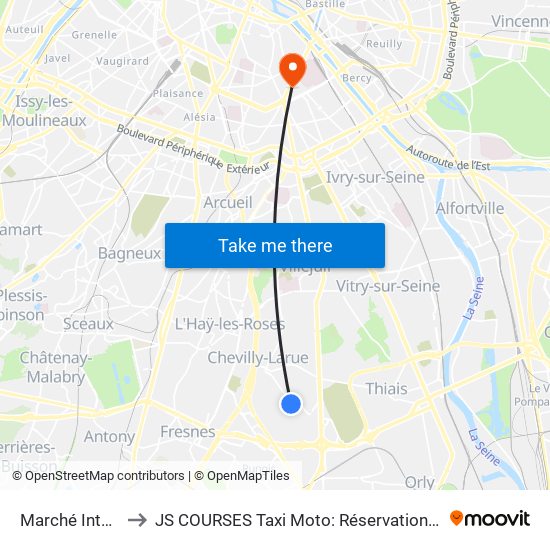 Marché International de Rungis to JS COURSES Taxi Moto: Réservation taxi moto Paris Aéroport Orly Roissy Motorcycle Taxi map