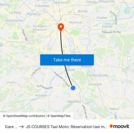 Gare Routière to JS COURSES Taxi Moto: Réservation taxi moto Paris Aéroport Orly Roissy Motorcycle Taxi map