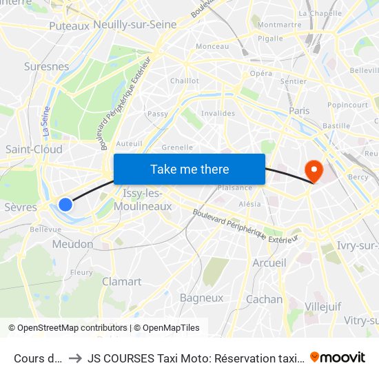 Cours de L'Ile Seguin to JS COURSES Taxi Moto: Réservation taxi moto Paris Aéroport Orly Roissy Motorcycle Taxi map