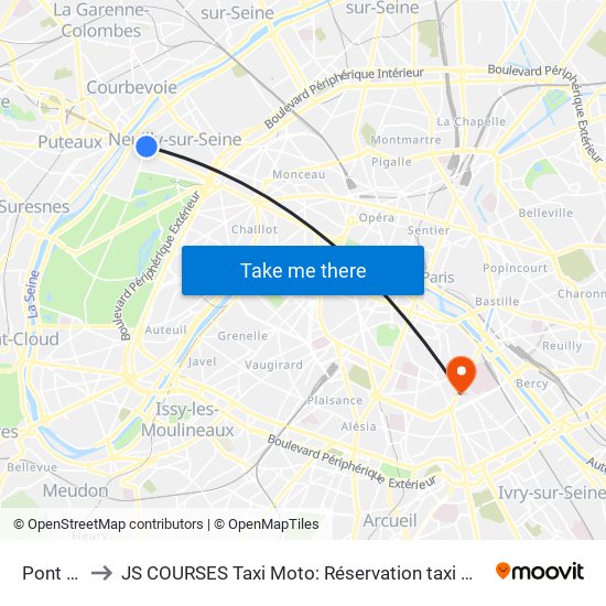 Pont de Neuilly to JS COURSES Taxi Moto: Réservation taxi moto Paris Aéroport Orly Roissy Motorcycle Taxi map