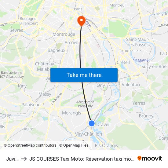 Juvisy RER to JS COURSES Taxi Moto: Réservation taxi moto Paris Aéroport Orly Roissy Motorcycle Taxi map