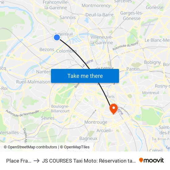 Place François Rabelais to JS COURSES Taxi Moto: Réservation taxi moto Paris Aéroport Orly Roissy Motorcycle Taxi map