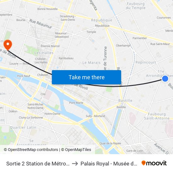 Sortie 2 Station de Métro Voltaire to Palais Royal - Musée du Louvre map