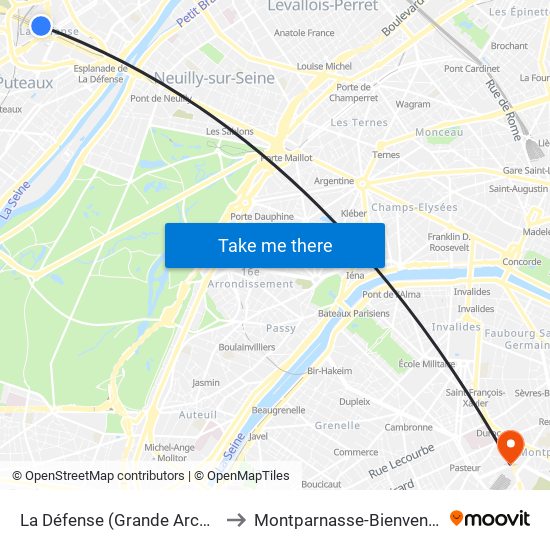 La Défense (Grande Arche) to Montparnasse-Bienvenüe map