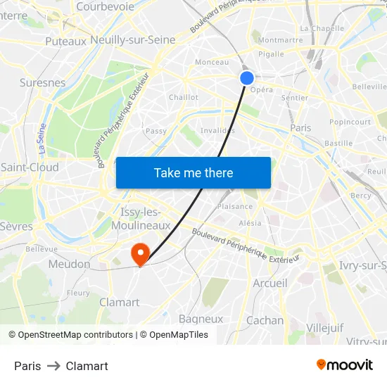Paris to Clamart map