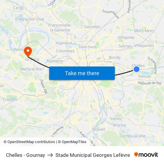 Chelles - Gournay to Stade Municipal Georges Lefèvre map