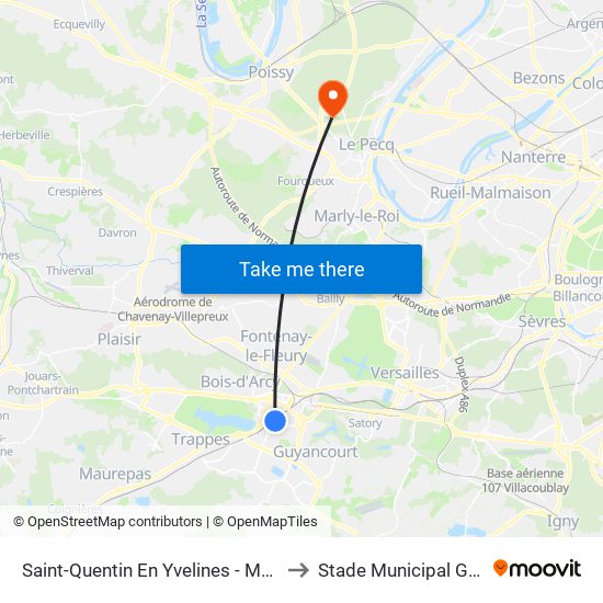 Saint-Quentin En Yvelines - Montigny-Le-Bretonneux to Stade Municipal Georges Lefèvre map