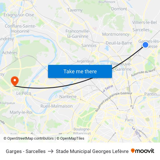 Garges - Sarcelles to Stade Municipal Georges Lefèvre map