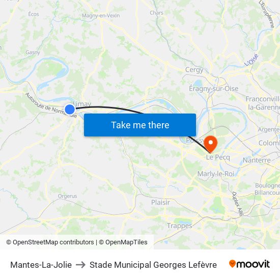 Mantes-La-Jolie to Stade Municipal Georges Lefèvre map
