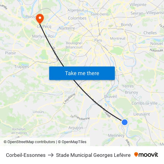 Corbeil-Essonnes to Stade Municipal Georges Lefèvre map