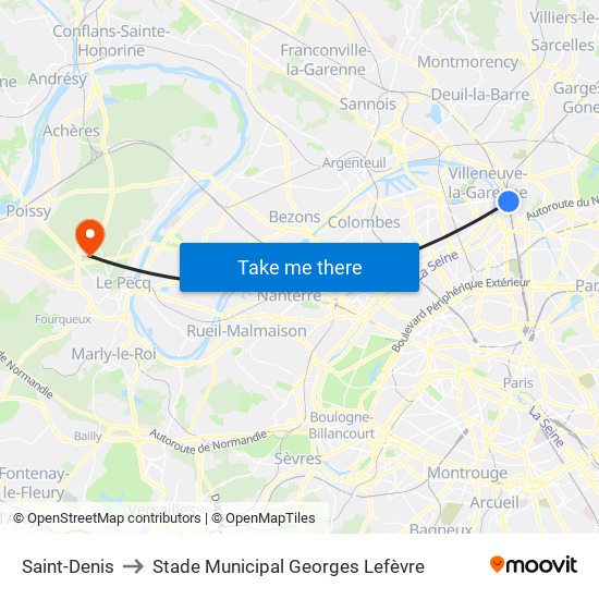 Saint-Denis to Stade Municipal Georges Lefèvre map