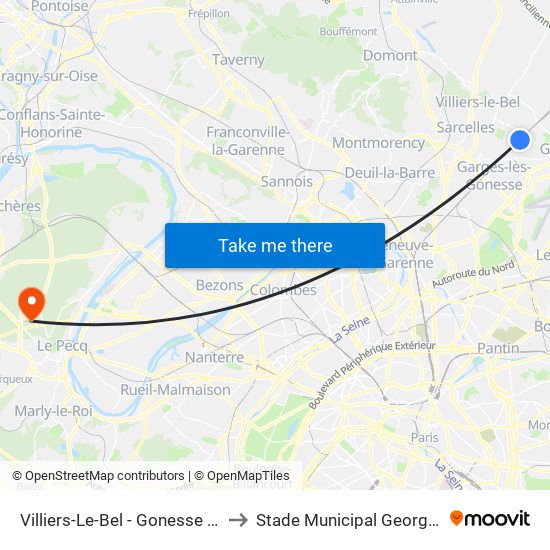 Villiers-Le-Bel - Gonesse - Arnouville to Stade Municipal Georges Lefèvre map