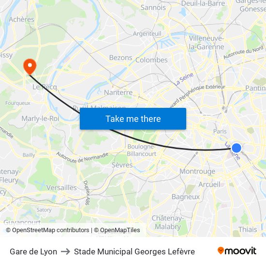 Gare de Lyon to Stade Municipal Georges Lefèvre map