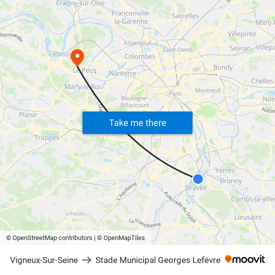 Vigneux-Sur-Seine to Stade Municipal Georges Lefèvre map