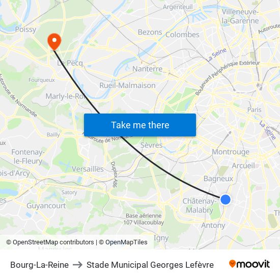 Bourg-La-Reine to Stade Municipal Georges Lefèvre map