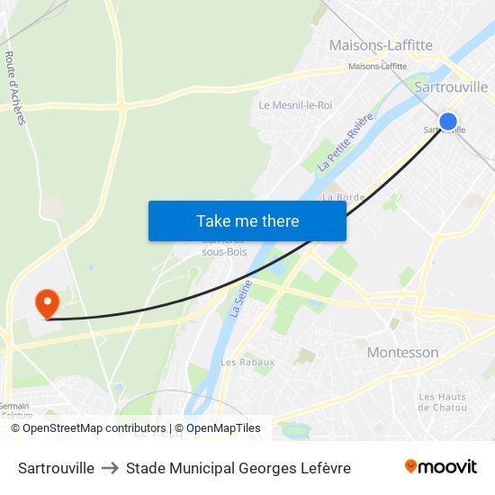 Sartrouville to Stade Municipal Georges Lefèvre map
