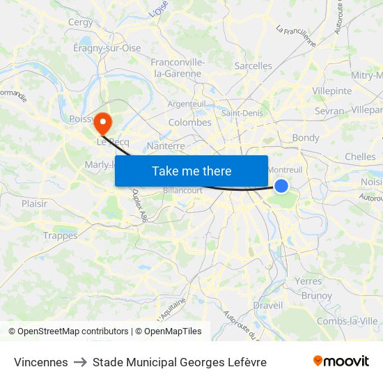 Vincennes to Stade Municipal Georges Lefèvre map