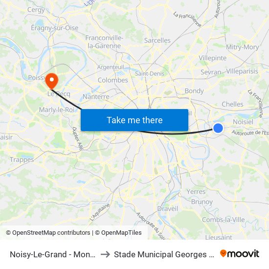 Noisy-Le-Grand - Mont D'Est to Stade Municipal Georges Lefèvre map