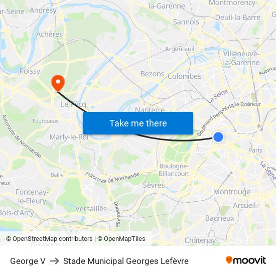 George V to Stade Municipal Georges Lefèvre map