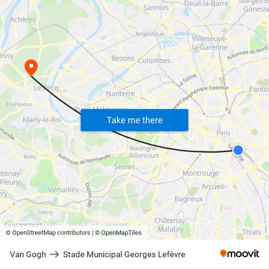 Van Gogh to Stade Municipal Georges Lefèvre map