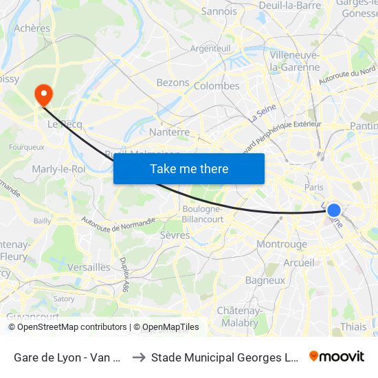 Gare de Lyon - Van Gogh to Stade Municipal Georges Lefèvre map