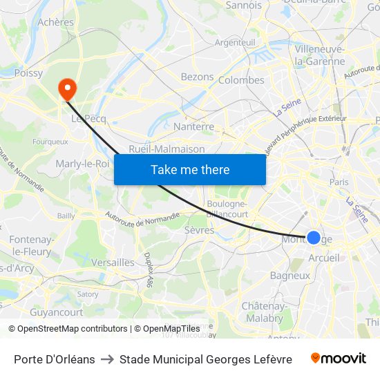 Porte D'Orléans to Stade Municipal Georges Lefèvre map