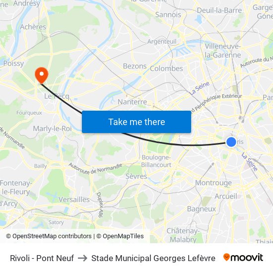 Rivoli - Pont Neuf to Stade Municipal Georges Lefèvre map