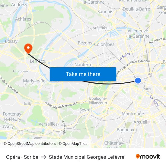 Opéra - Scribe to Stade Municipal Georges Lefèvre map