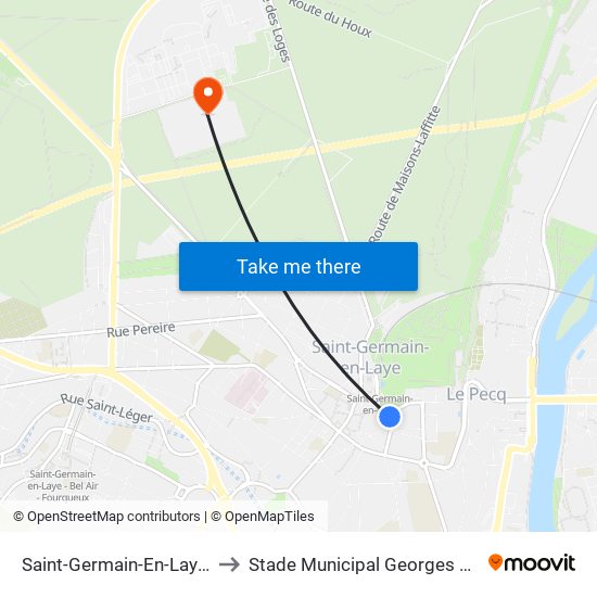 Saint-Germain-En-Laye RER to Stade Municipal Georges Lefèvre map