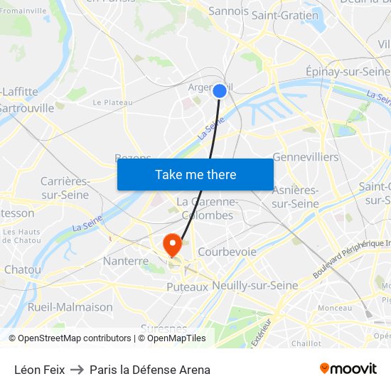 Léon Feix to Paris la Défense Arena map