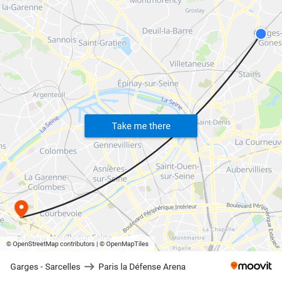 Garges - Sarcelles to Paris la Défense Arena map