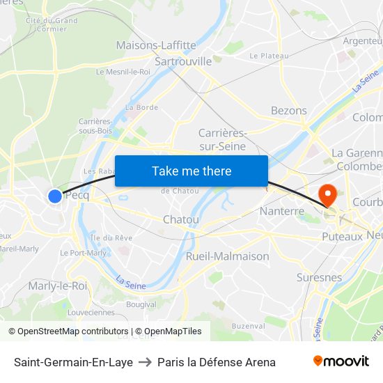 Saint-Germain-En-Laye to Paris la Défense Arena map