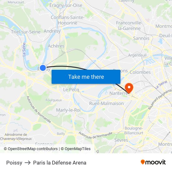 Poissy to Paris la Défense Arena map
