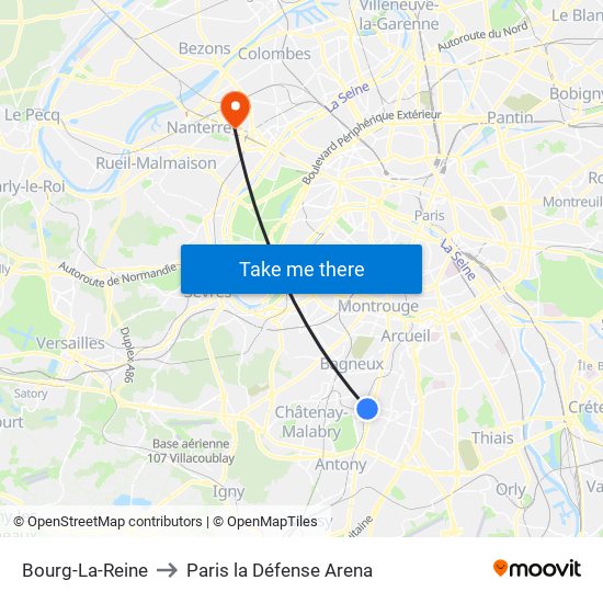 Bourg-La-Reine to Paris la Défense Arena map
