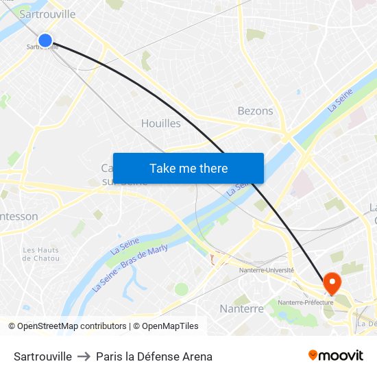 Sartrouville to Paris la Défense Arena map