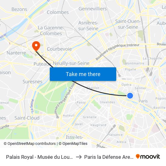 Palais Royal - Musée du Louvre to Paris la Défense Arena map