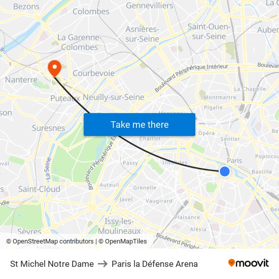 St Michel Notre Dame to Paris la Défense Arena map