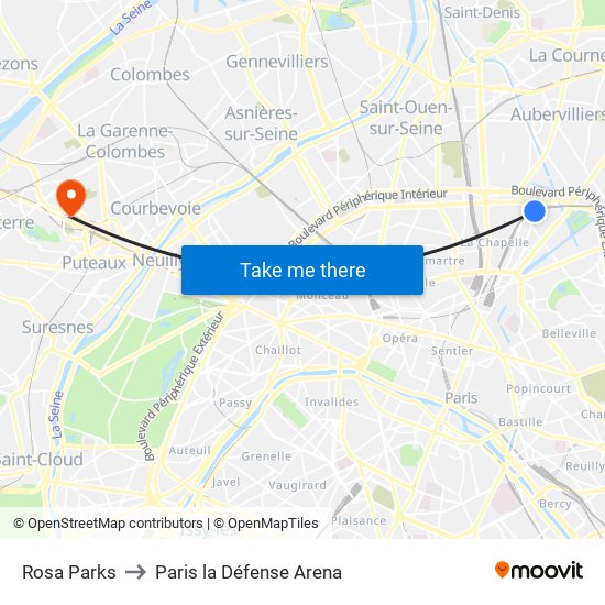Rosa Parks to Paris la Défense Arena map