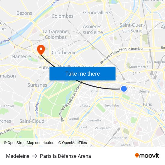 Madeleine to Paris la Défense Arena map
