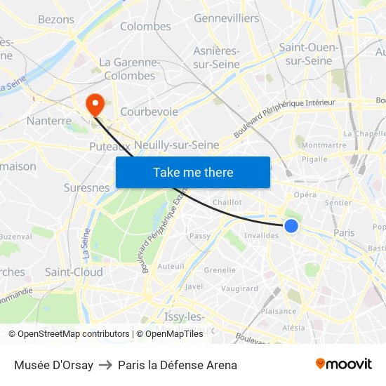 Musée D'Orsay to Paris la Défense Arena map