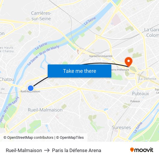 Rueil-Malmaison to Paris la Défense Arena map