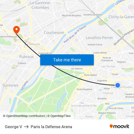 George V to Paris la Défense Arena map