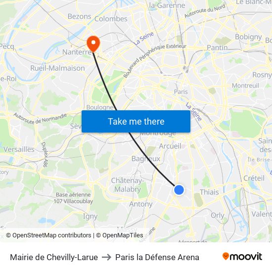 Mairie de Chevilly-Larue to Paris la Défense Arena map