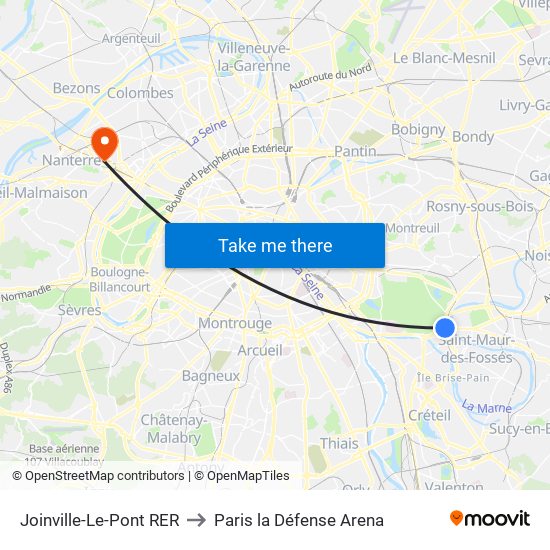 Joinville-Le-Pont RER to Paris la Défense Arena map